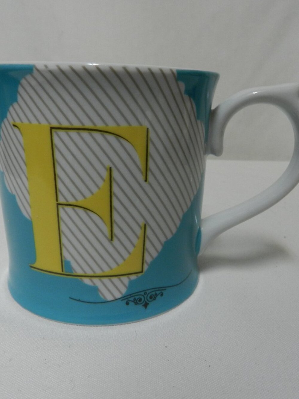 Rosanna Monogram Initial E ceramic Mug Cup Micro Dish yellow blue NEW